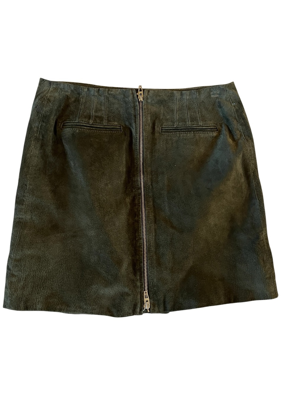 BLANKNYC Olive Green Genuine Leather Front Zip Mini Skirt Size 28 Moto Utility